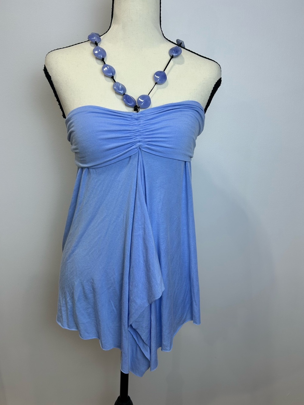 Moda International Light Periwinkle Blue Strapless Beaded Halter Top